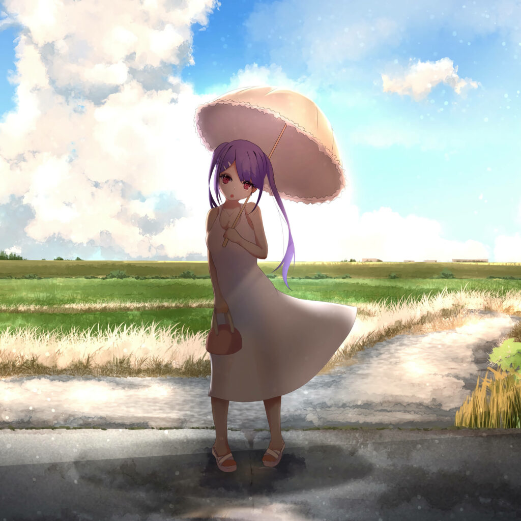 Serene Anime Girl in White Sundress - Beautiful iPad Wallpaper