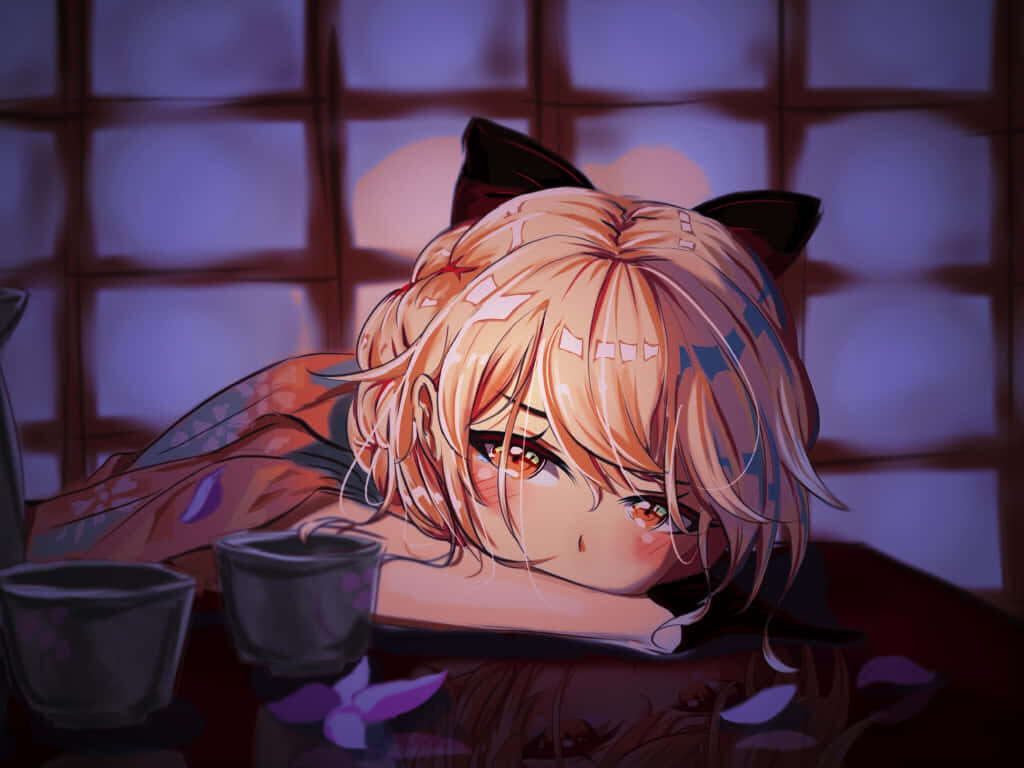 Serene Anime Girl Wallpaper: Cat Ears, Soft Light & Tranquil Ambiance