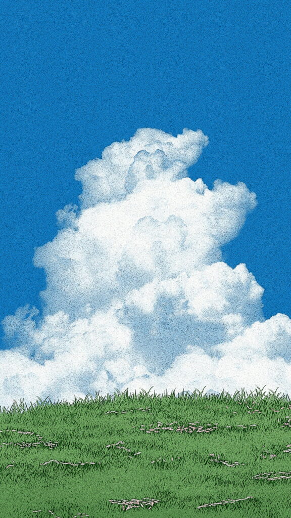 Serene Anime Landscape HD Wallpaper: Blue Sky & Green Field