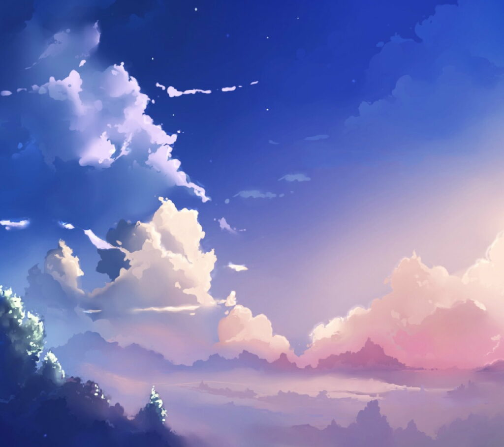 Tranquil Anime Sky HD Wallpaper with Fluffy Clouds & Soft Gradient