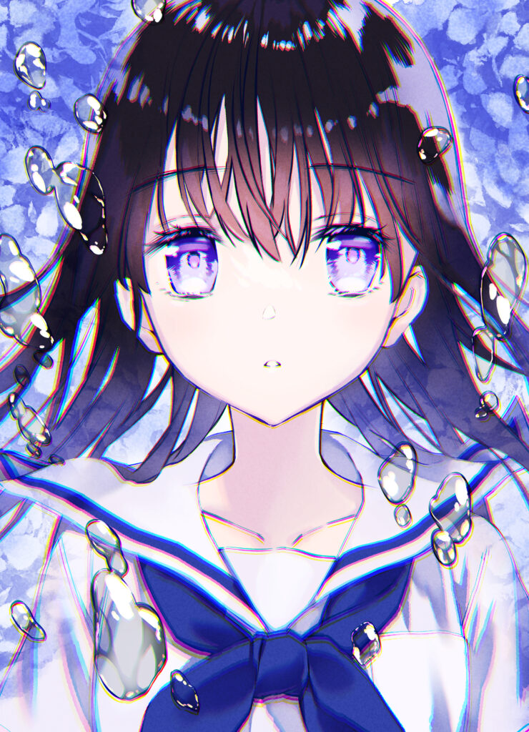 Serene Anime Girl Wallpaper Surrounded by Bubbles - Calming Background