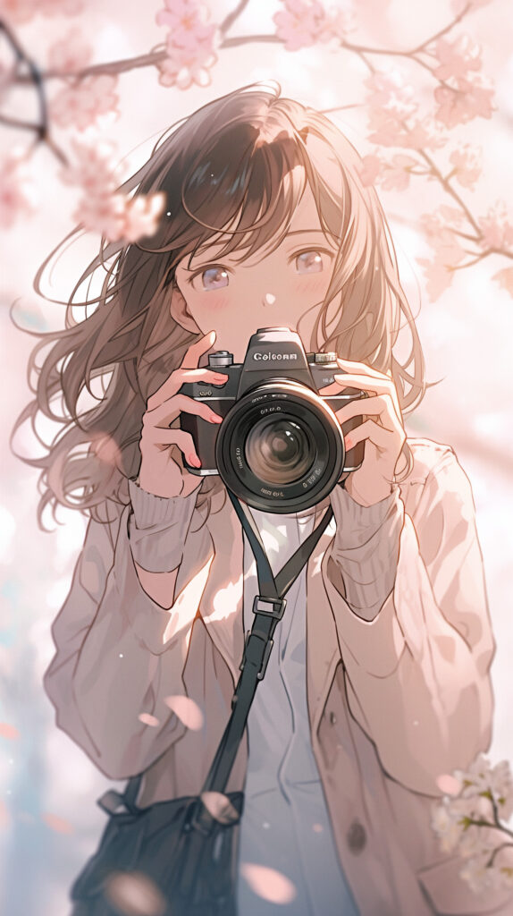 Sakura Blossoms Girl with Camera - Serene Anime Wallpaper