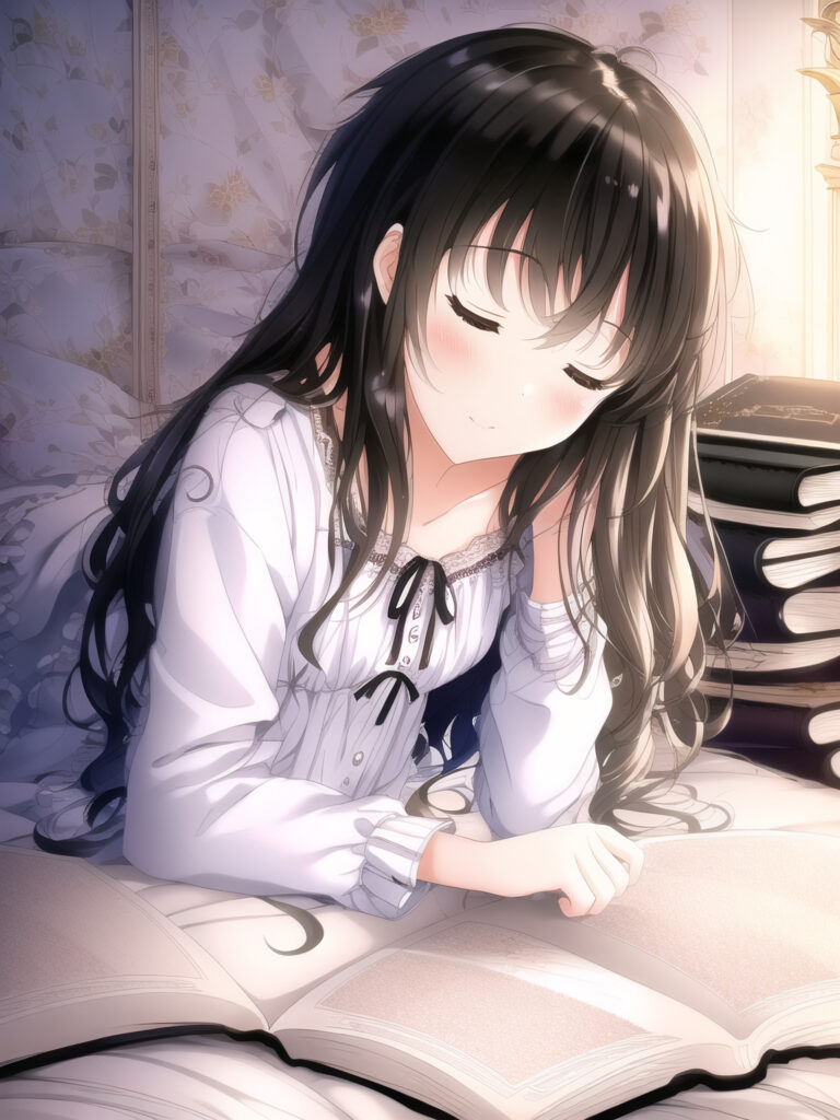 Serene Anime Wallpaper: Girl Sleeping with Book in Cozy Light