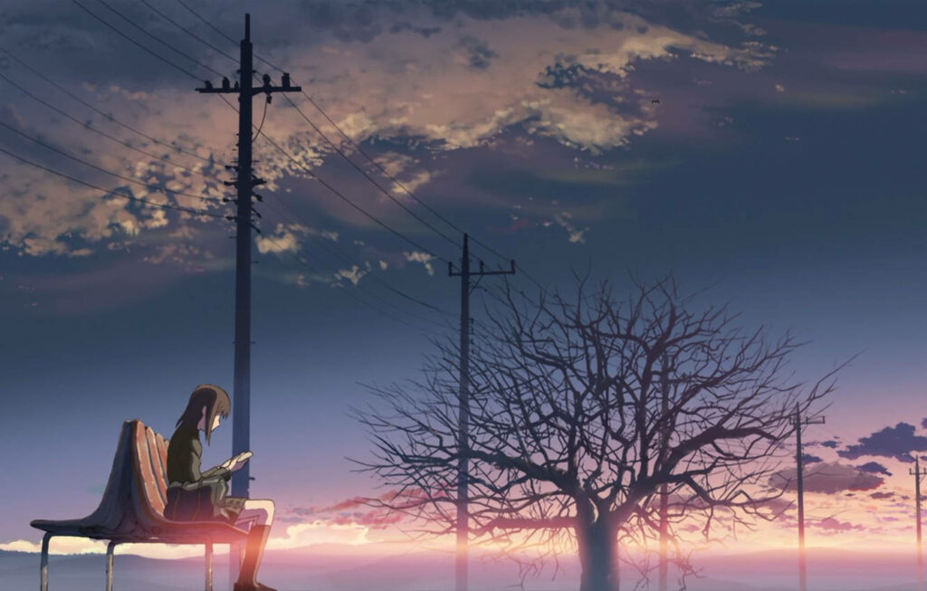 Melancholic Anime Wallpaper: Serene Character Beneath Dramatic Sky