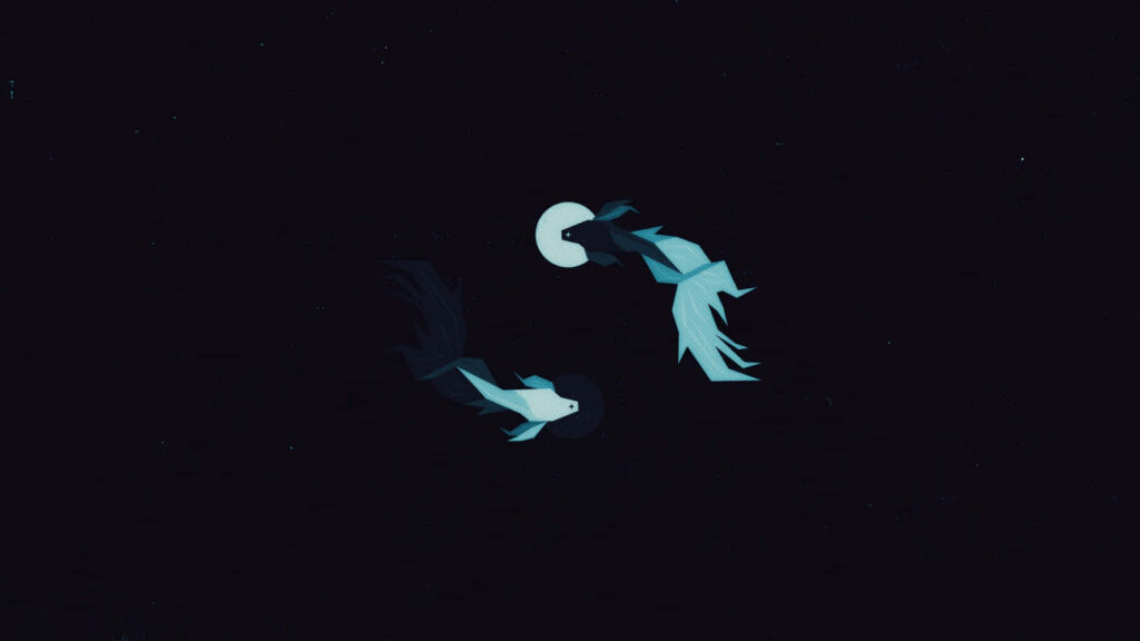 Serene Underwater Dance: Abstract Fish Wallpaper on Starry Background