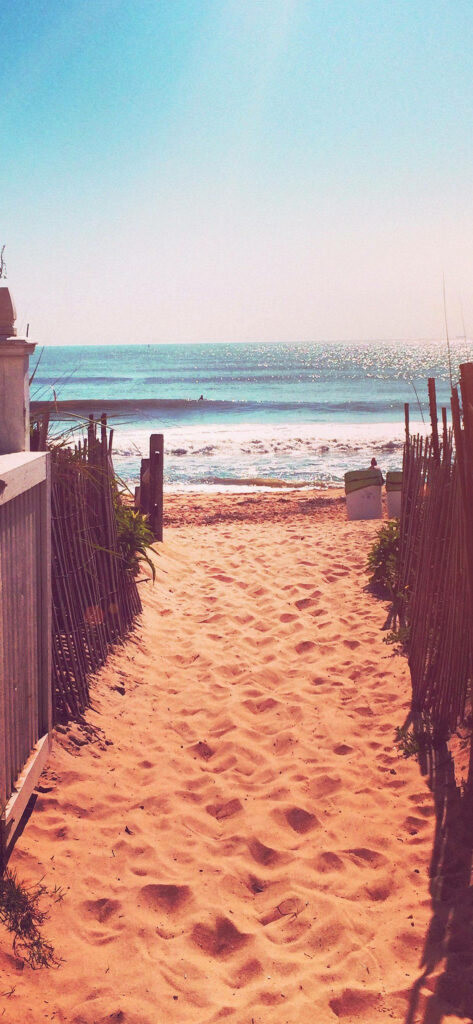 Serene Beach Path to Sparkling Ocean: A Calm Escape Wallpaper