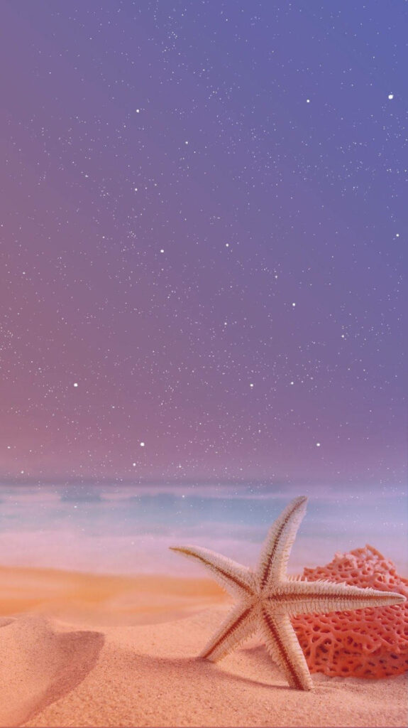 Serene Beach Phone Wallpaper: Starfish, Gradient Sky & Tranquil Vibes