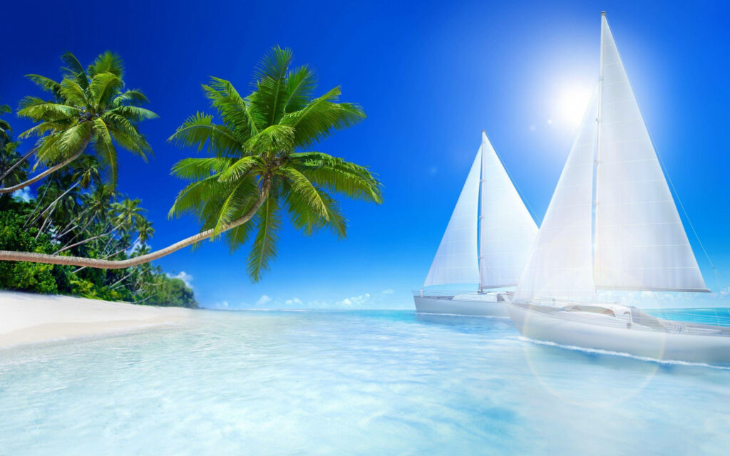 Serene Beach Wallpaper: Pristine Sands & Turquoise Sea Bliss