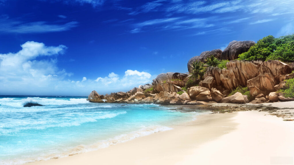 Serene Beach Scene Wallpaper: Escape to Tranquil Turquoise Waters
