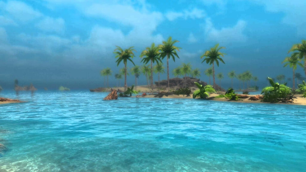 Tranquil Beach Wallpaper: Turquoise Waters & Lush Palm Trees