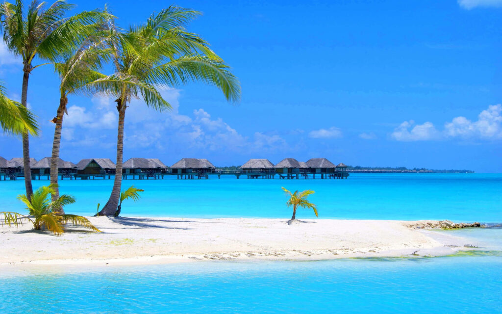 Serene Beach Wallpaper: Turquoise Waters & Luxe Bungalows