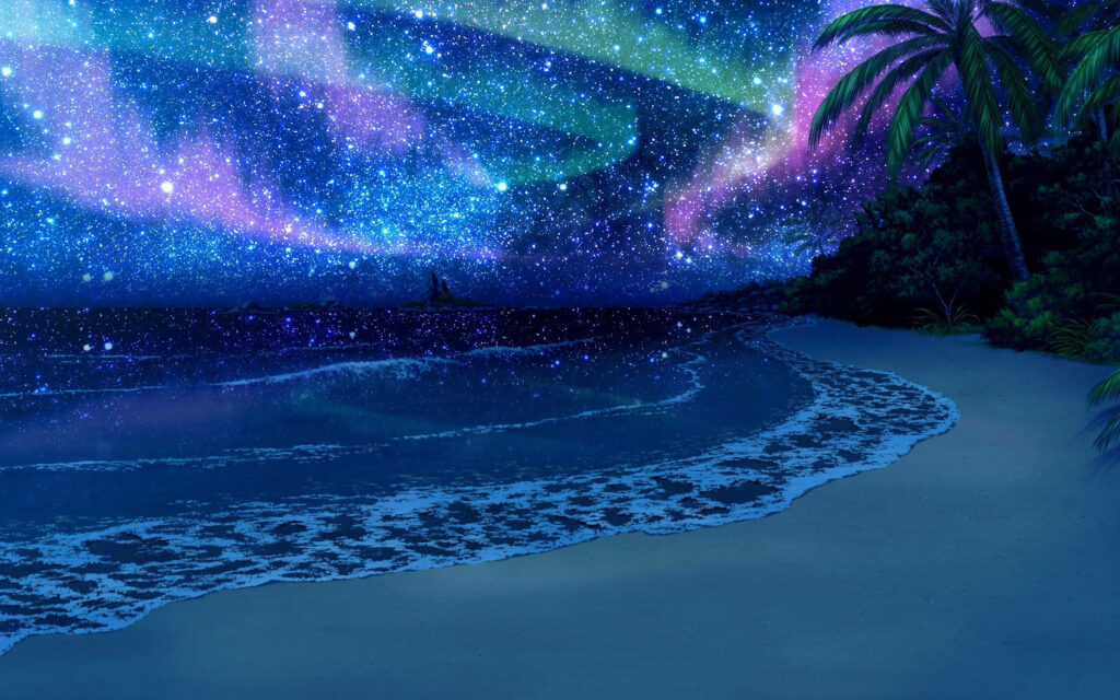 Serene Beach Wallpaper: Magical Aurora Borealis Night Sky