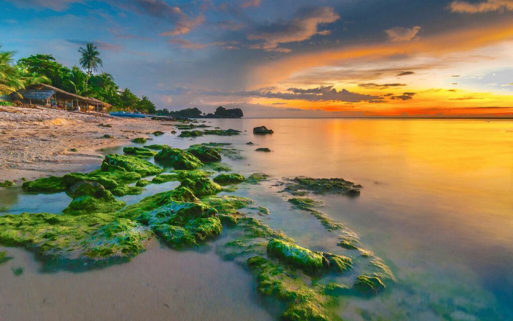 Serene Beach Sunset Wallpaper: Vibrant Nature Desktop Background