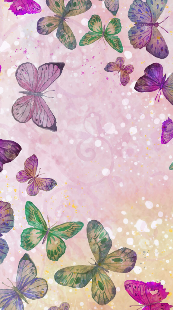 Fluttering Majesty: A Vibrant Butterfly Phone Wallpaper Embracing a Yellowish Pink Gradient