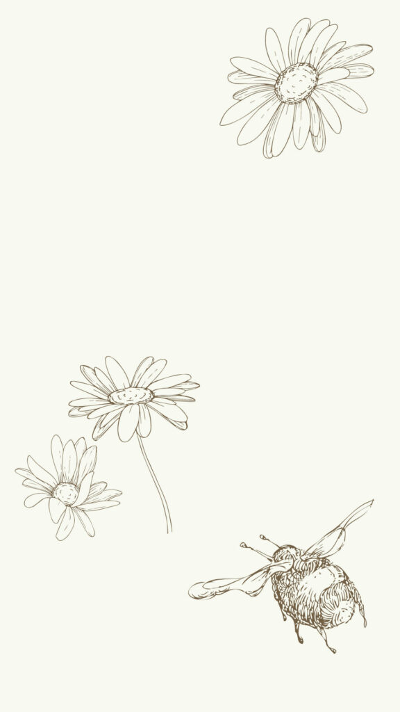 Minimalist Bee and Flower Wallpaper | Serene Nature-Inspired Background