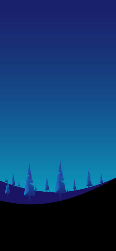 Serene Blue Gradient Sky with Pine Trees - Minimalist Wallpaper