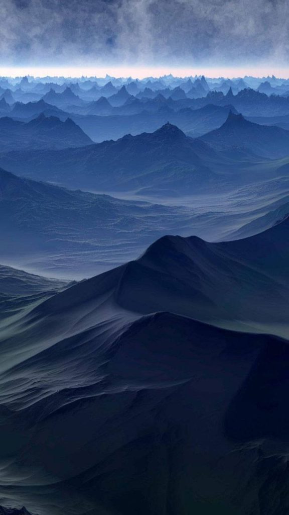 Blue Mountain Ridge digital art with deep indigo peaks and soft lighting minimalist iPhone wallpaper