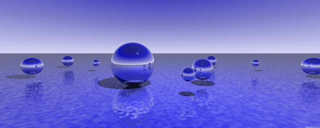 Serene Blue Spheres on Water-Like Surface - Tranquil Background Wallpaper