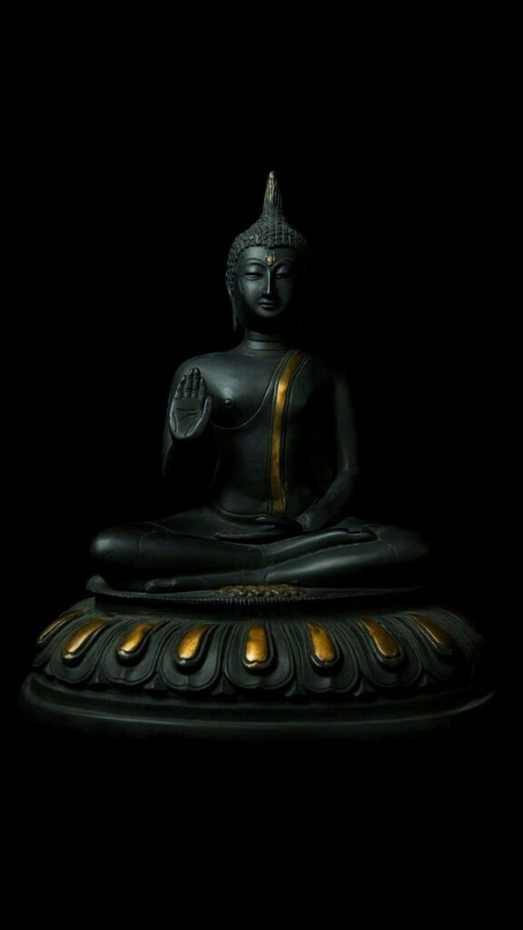 Serene Buddha Statue Wallpaper: Meditative Zen Calm on Black Background