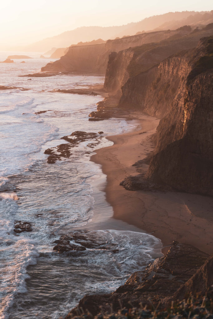 California Coast Sunset Wallpaper: Serene Cliffs & Golden Waves