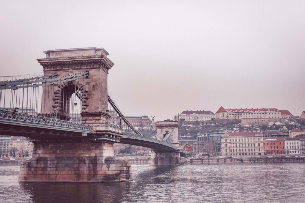 Serene Chain Bridge Reflection in Budapest: Stunning Wallpaper Background