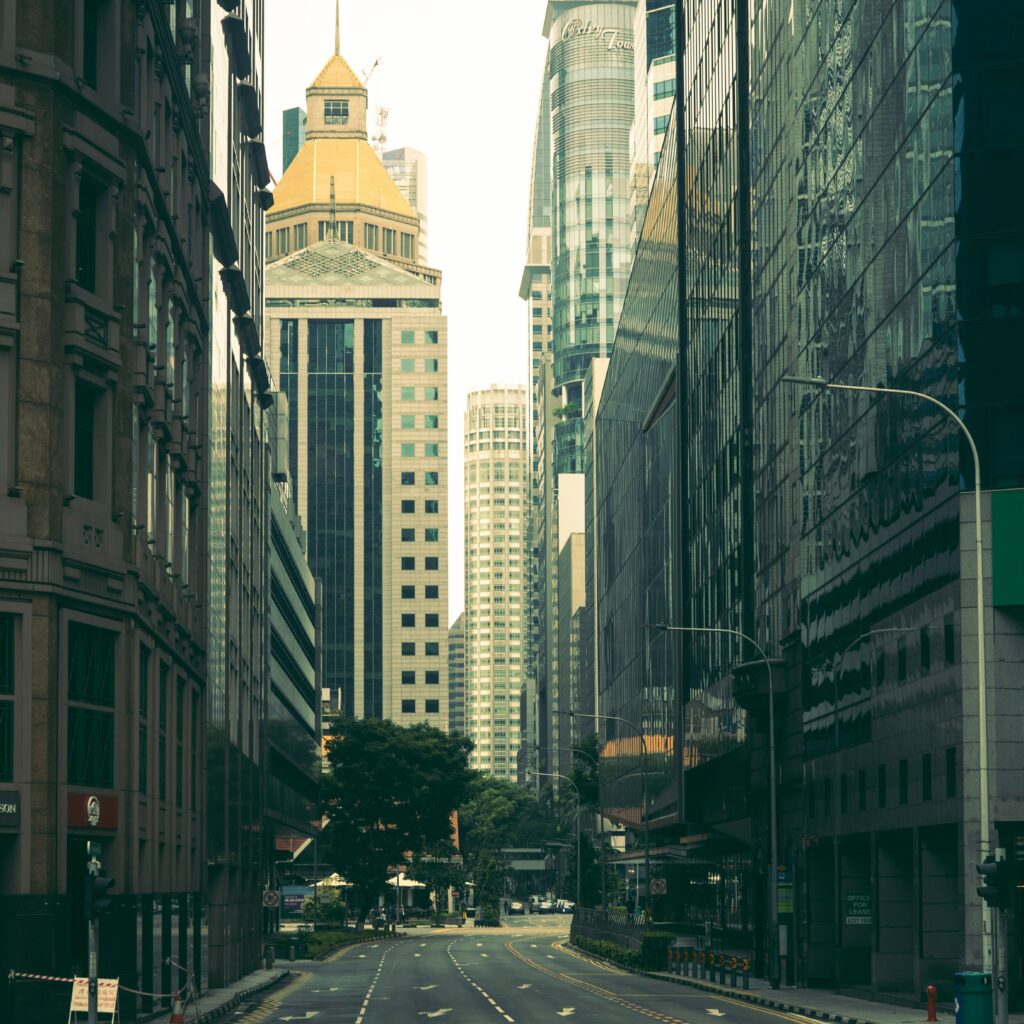 Serene Cityscape Wallpaper: Modern Buildings & Classic Architecture