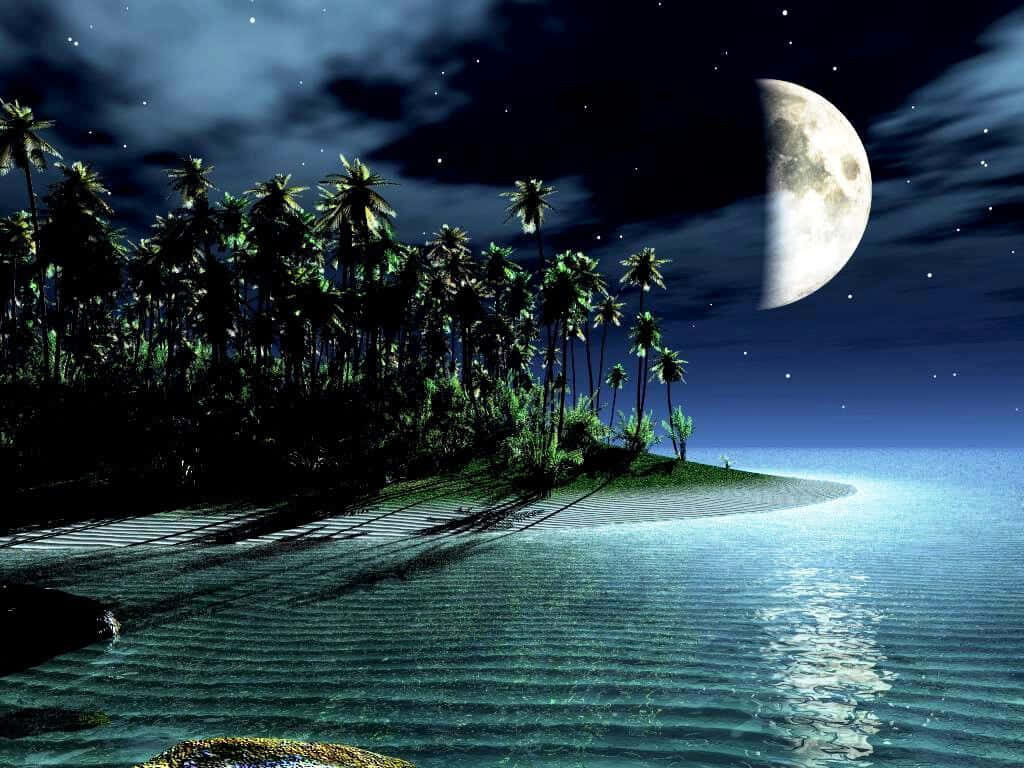 Luminous Moon Over Calm Ocean: Tranquil Coastal Wallpaper