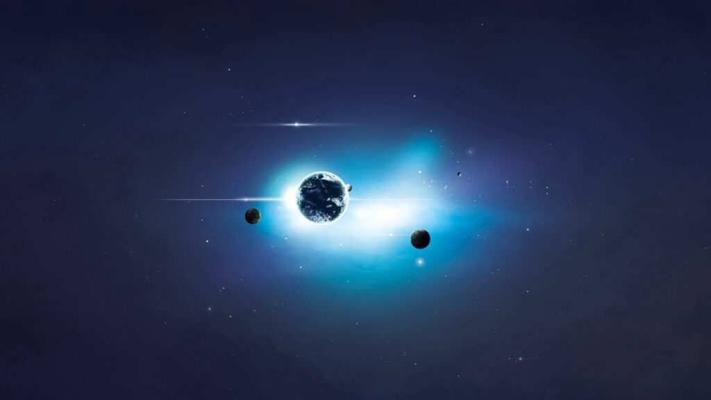 Serene Cosmic Wallpaper: Glowing Planet & Ethereal Blue Background