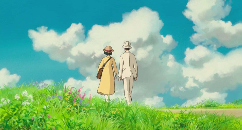Serene Miyazaki Scene: Two Characters in Lush Countryside Wallpaper