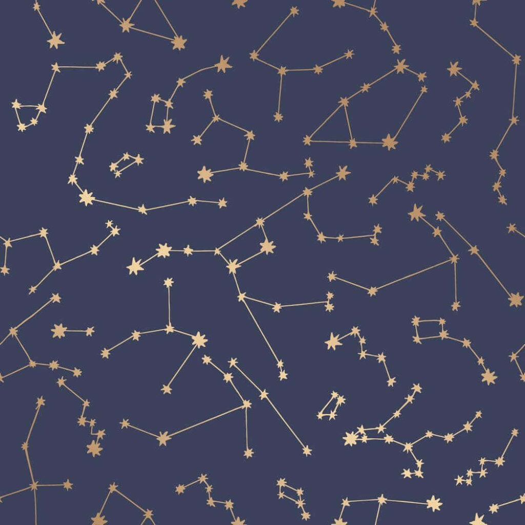 Serene Deep Blue Night Sky Wallpaper with Golden Constellations