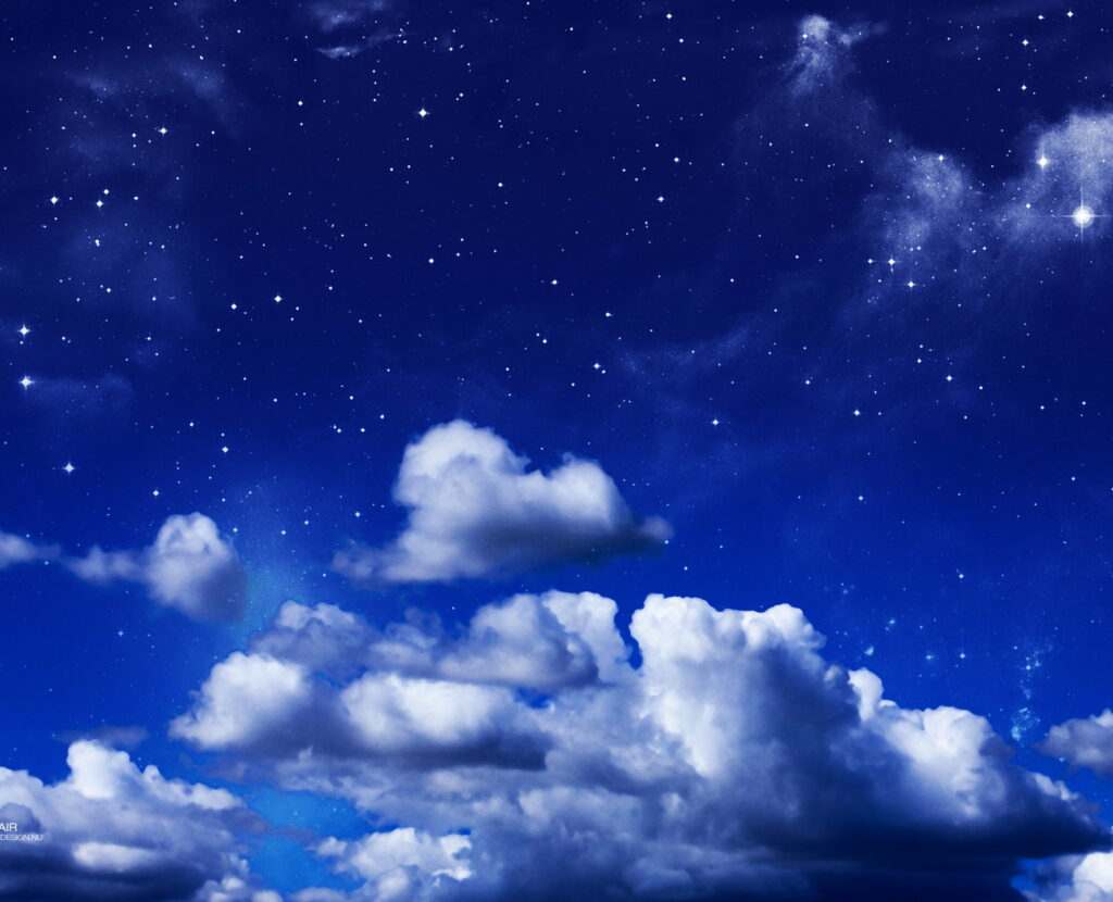 Serene Deep Blue Sky HD Wallpaper with Clouds & Stars Background