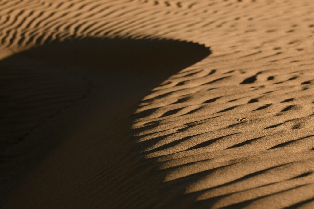 Serene desert landscape wallpaper with soft sand ripples warm brown tones and dramatic shadows