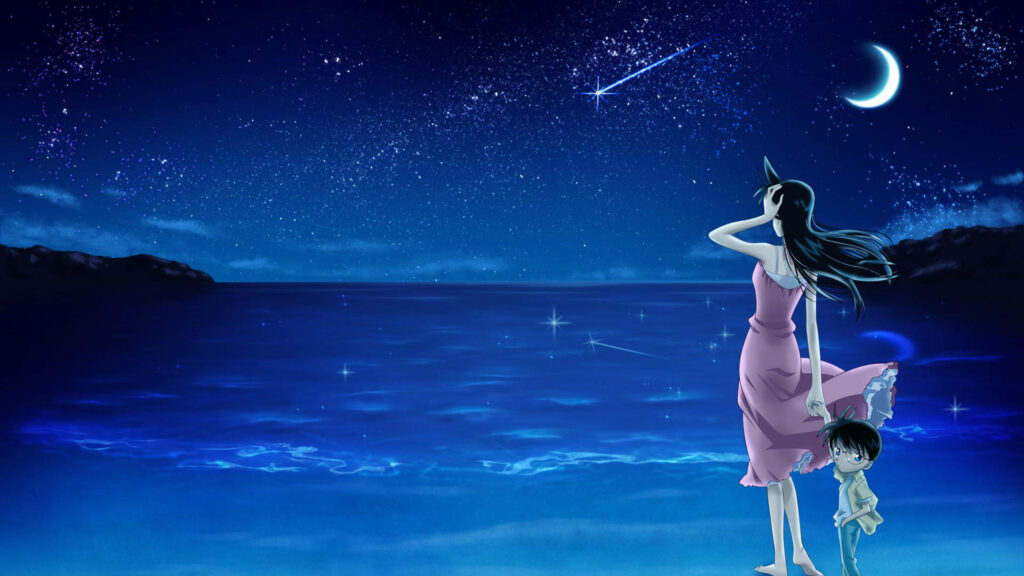 Serene Detective Conan & Ran Mouri Wallpaper: Starry Night Shoreline