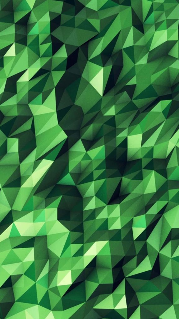 Low-poly abstract wallpaper with emerald green geometric shapes and calming light shadows