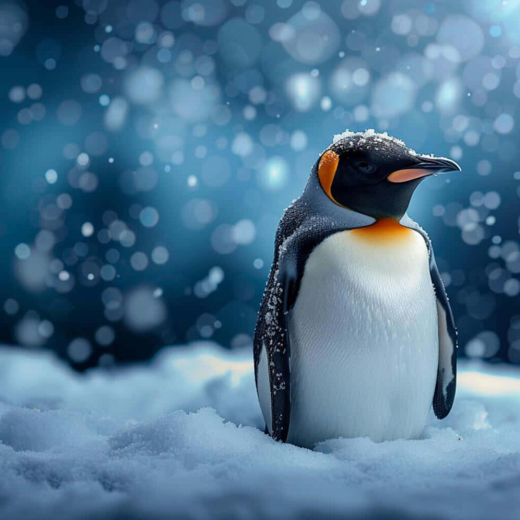 Graceful Lone Emperor Penguin in Serene Snowy Landscape Wallpaper
