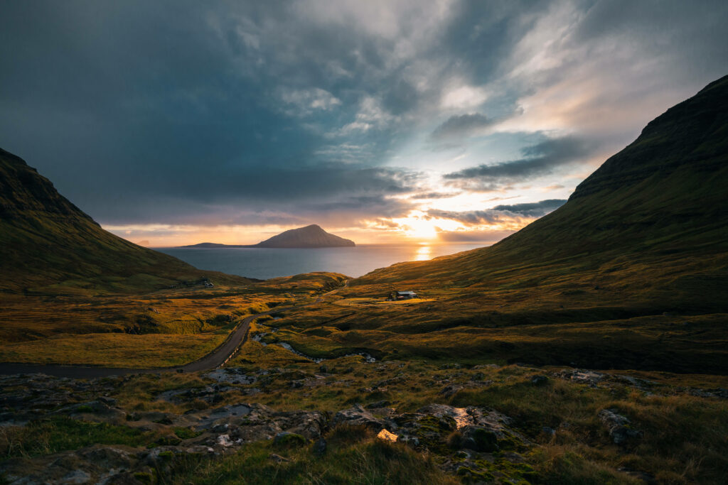 Serene Sunset Wallpaper: Breathtaking Faroe Islands Landscape