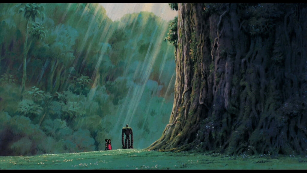 Serene Castle In The Sky Wallpaper: Lush Forest & Iconic Characters