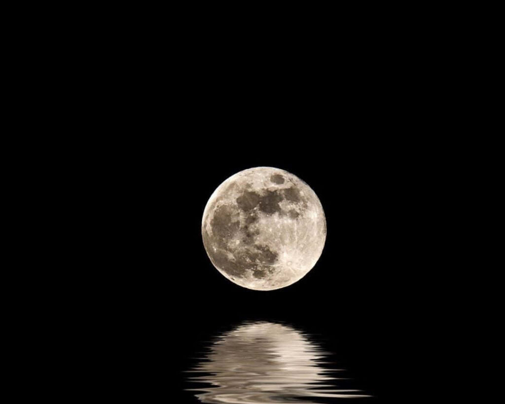 Bright Full Moon Reflection Wallpaper – Serene Night Sky Background