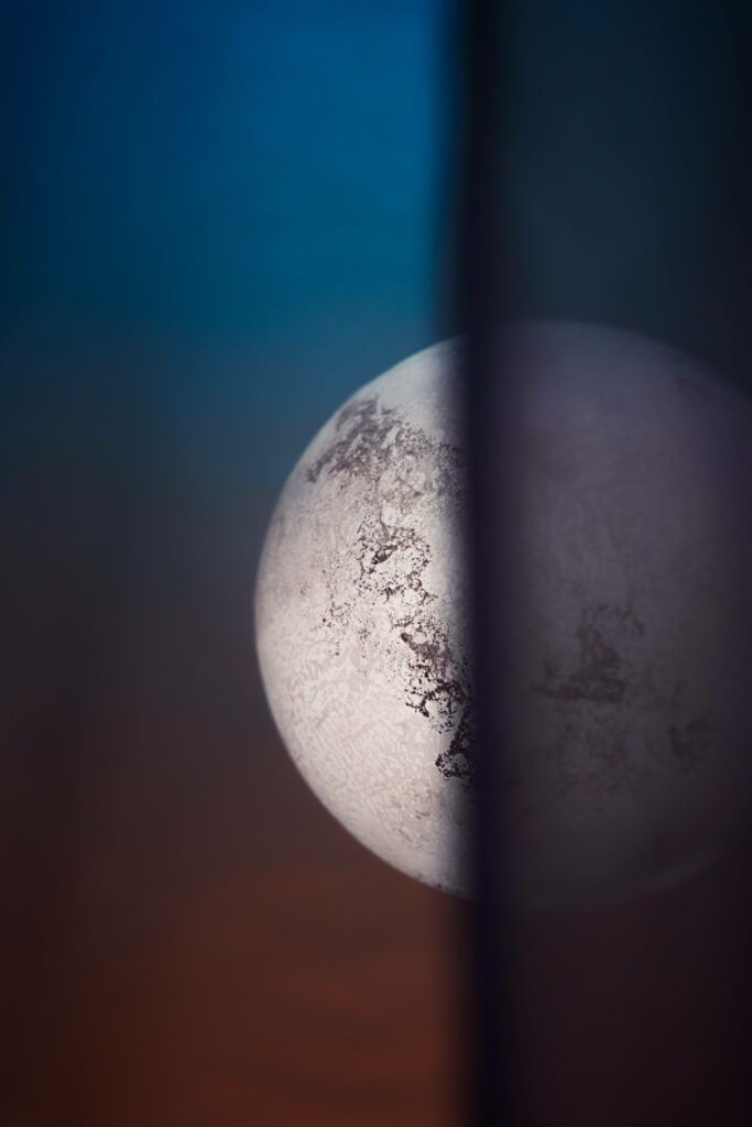 Tranquil Moonlit Wallpaper: Serene Curtain-Filtered Background