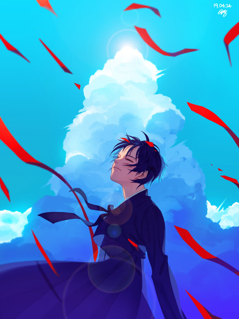 Serene Anime Girl Wallpaper: Freedom & Whimsy in a Blue Sky