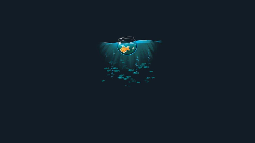 Serene Goldfish Bowl Wallpaper: Minimalist Ocean Background