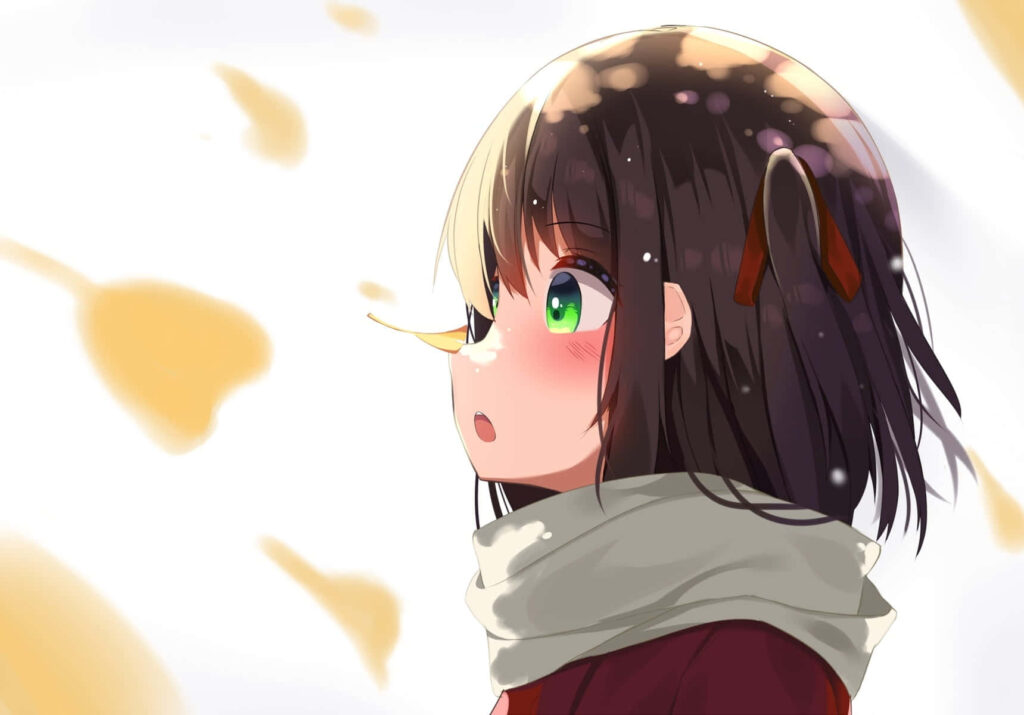 Serene Green-Eyed Anime Girl Wallpaper with Warm Tones