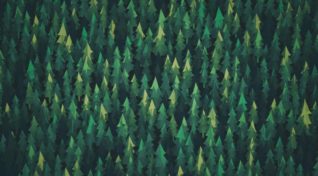 Serene Green Forest Wallpaper: Vector Art of Layered Pine Trees