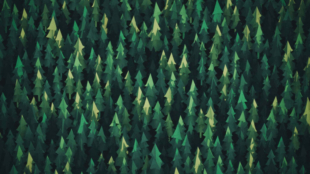 Minimalist Green Geometric Forest Wallpaper: Triangular Tree Design