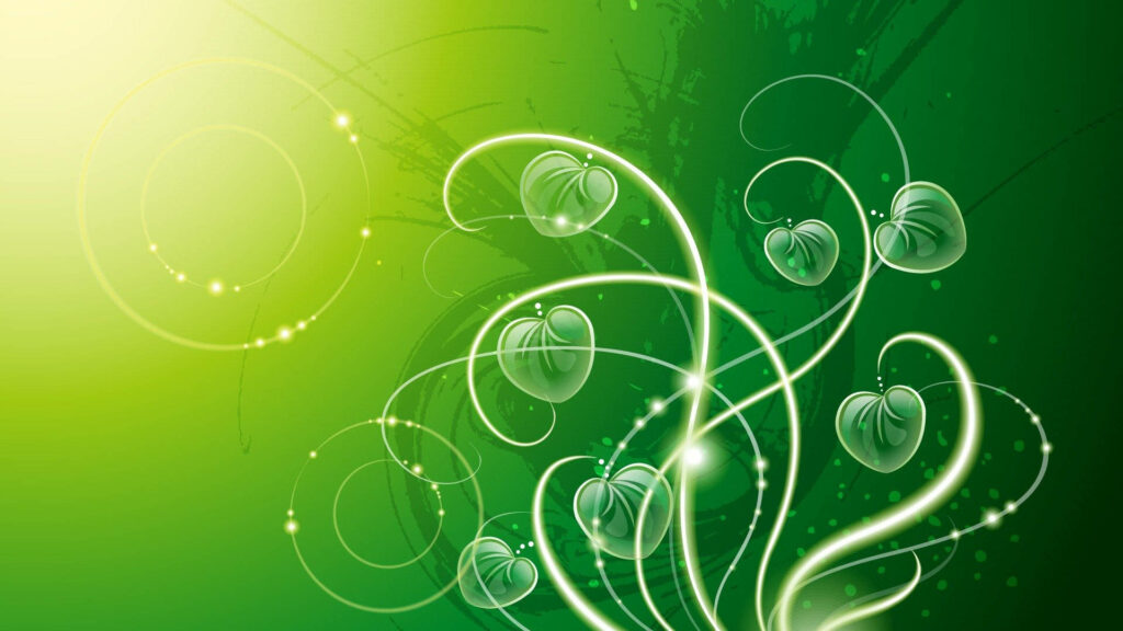 Serene Green Gradient Wallpaper with Abstract Swirls and Heart Shapes