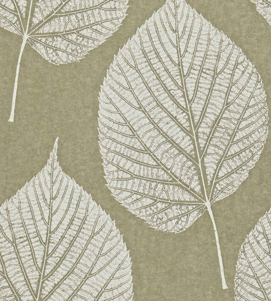 Serene Green Wallpaper with Intricate White Leaf Patterns