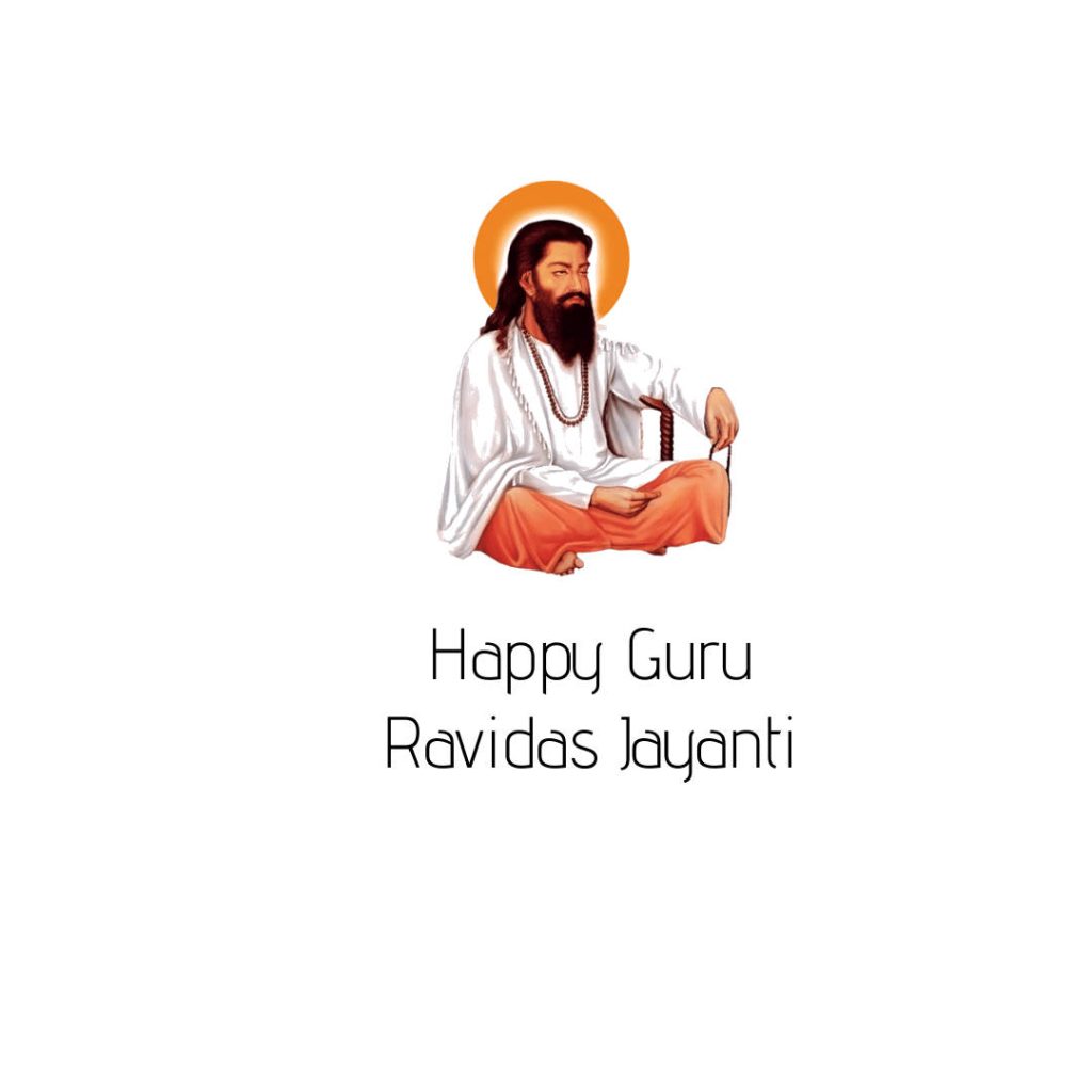 Serene Guru Ravidas illustration in white orange robes meditating with glowing halo wallpaper