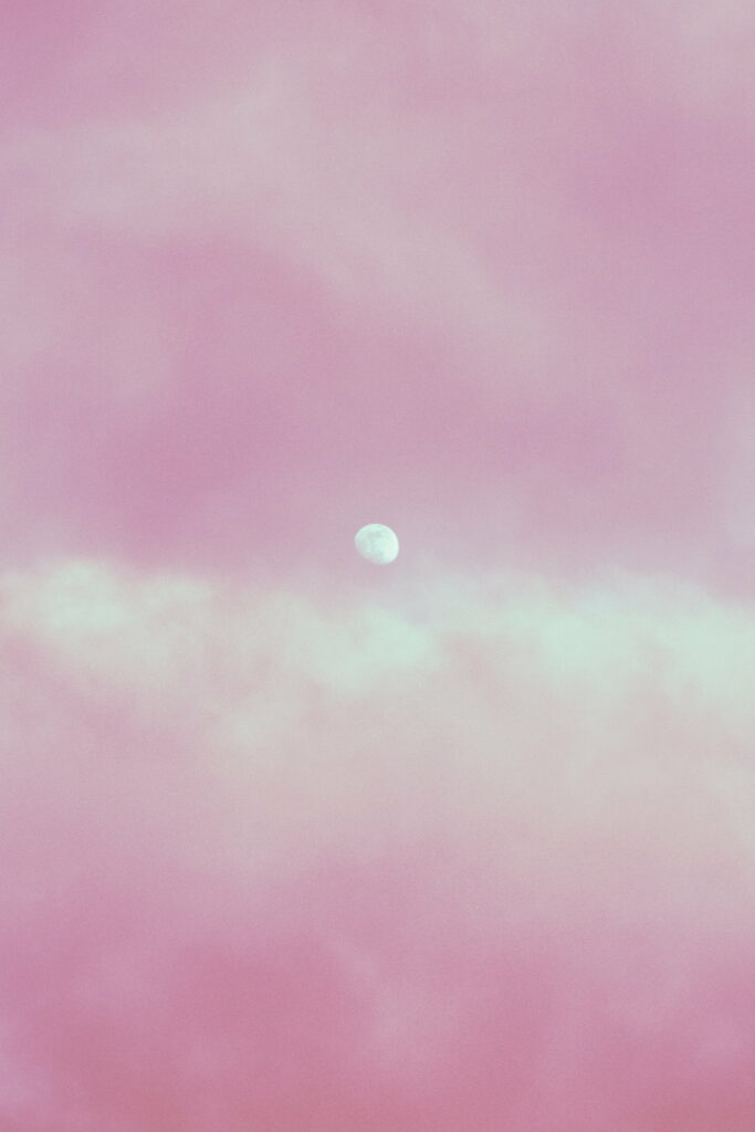 Serene HD Wallpaper: Moon & Pink Pastel Clouds Background