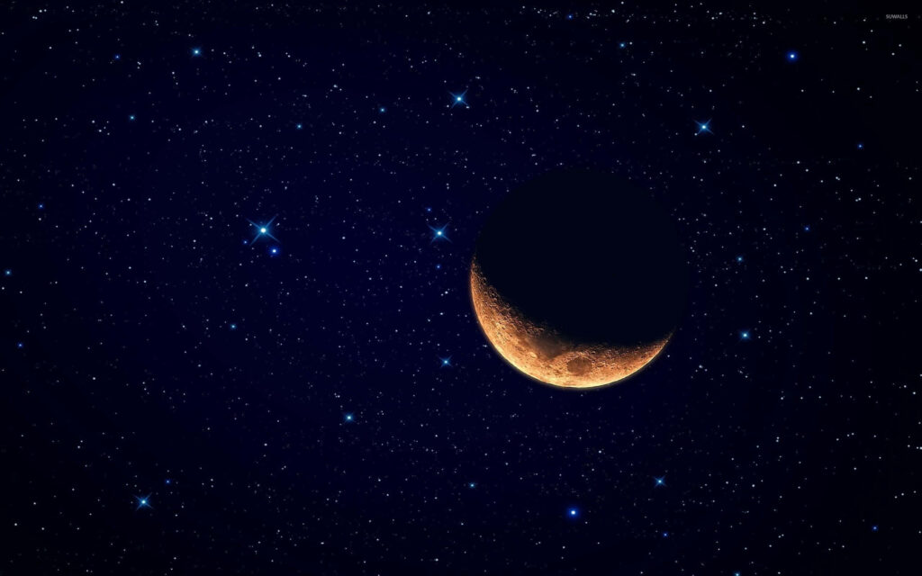 Serene Half-Moon Wallpaper: Glowing Night Sky with Sparkling Stars