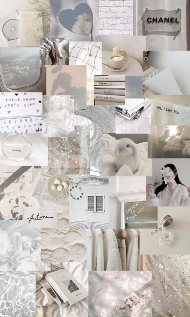 A Serene Fusion of White Delicacy: 720 X 1200 White Aesthetic Collage Unveiling its Ethereal White Aesthetic Collage Background Wallpaper